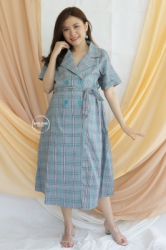 MAMA HAMIL Vio Dress Baju Hamil Menyusui Coat Motif Kancing Busui Friendly Katun   DRO 1017 8  large